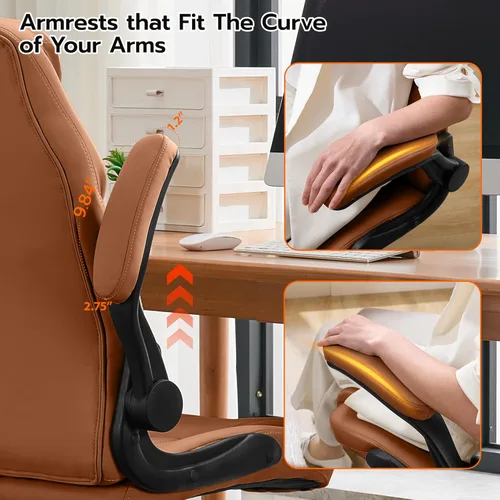 Miniatura 8 de Silla de escritorio de oficina, silla ergonómica para computadora con brazos abatibles acolchados y soporte lumbar ajustable, silla ejecutiva