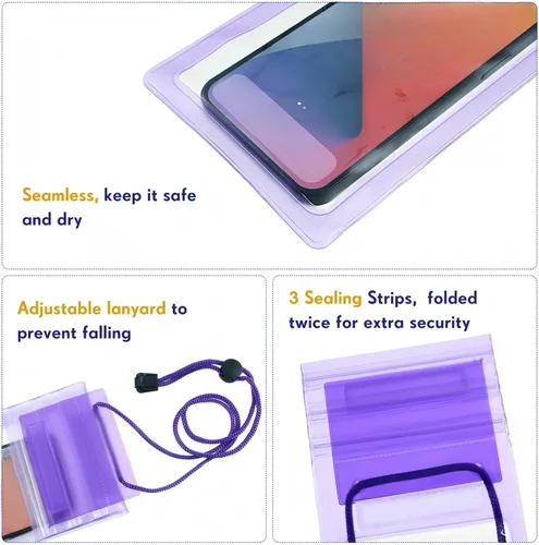 Miniatura 6 de Flutesan Paquete de 50 bolsas transparentes impermeables para teléfono, funda universal impermeable para teléfono, bolsa seca con cordón