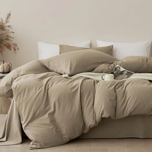 Miniatura 10 de JELLYMONI Funda de edredón tamaño individual, funda de edredón 100% algodón lavado con textura similar al lino, ropa de cama transpirable y suave