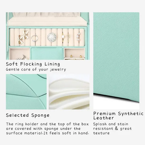 Miniatura 7 de Caja de joyería Vlando para niñas, estilo princesa, diseño de media luna (color verde)