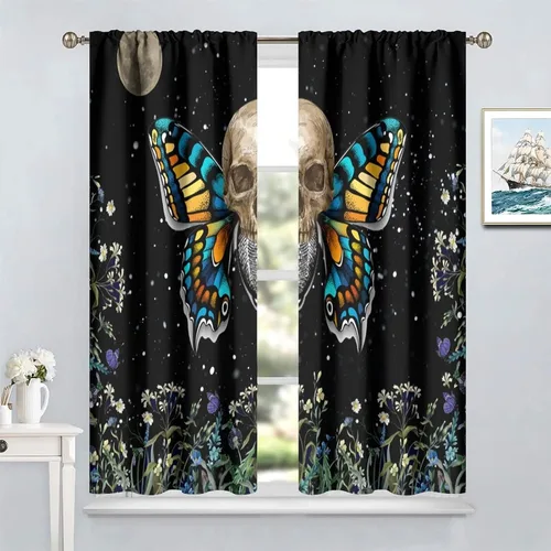 Miniatura 36 de Cortinas góticas de bosque de cuervos, para Halloween, espeluznante, negro, cuervo negro, alas oscuras, suspenso, bolsillo para barra, cortinas