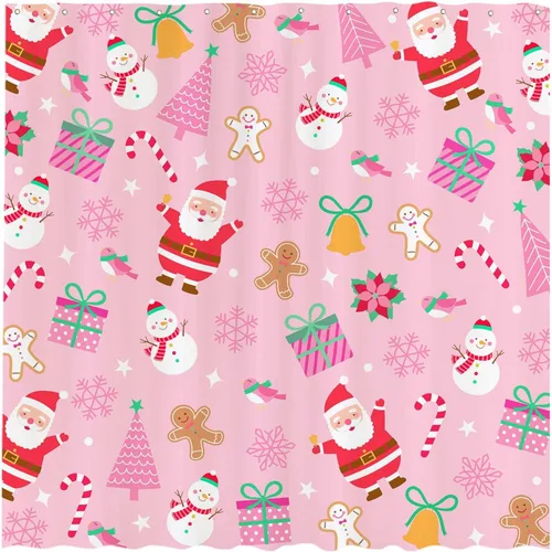 Allenjoy Cortina de ducha de Navidad rosa de 72 x 72 pulgadas para niña, juego de baño de Feliz Navidad, invierno, Papá Noel, muñeco de nieve,
