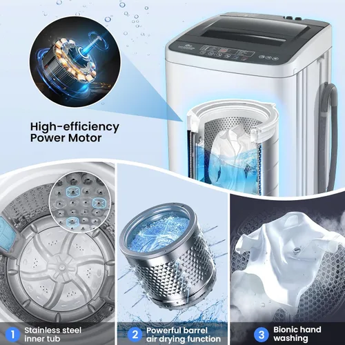 Miniatura 4 de Nictemaw Lavadora portátil de 20 libras, lavadora de carga superior completamente automática de 2.8 pies cúbicos con 4 programas, 4 niveles de agua