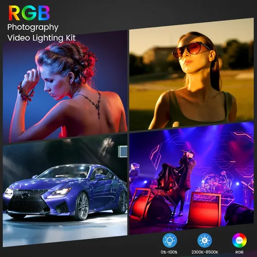 Miniatura 7 de Kit de Iluminación Fotográfica RGB de 2 Piezas, Luces LED de Estudio Profesionales Bicolor de 50W, 2300K~8500K Luces Fotográficas Regulables