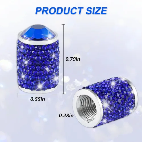Miniatura 2 de Alpmosn Tapones para válvula de neumático de automóvil, 4 tapas de válvula de neumático brillantes, tapones de cristal brillantes para mujeres, Azul