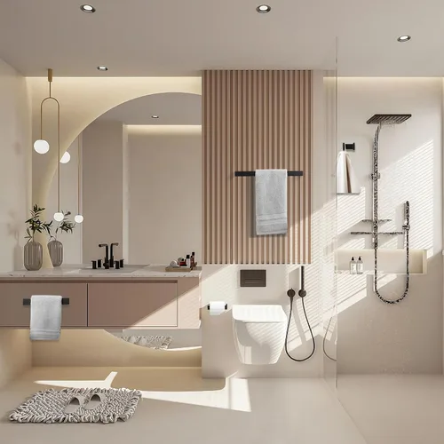 Miniatura 2 de Fapully Juego de 8 Piezas de Accesorios de Ferretería para Baño de Acero Inoxidable Mate Negro Montado en la Pared Negro mate