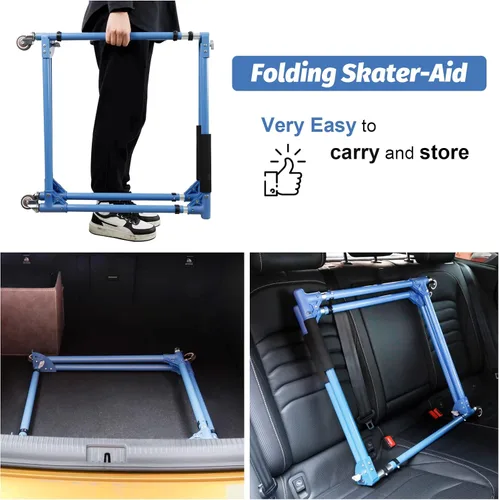 Miniatura 4 de GanFindX Patinador plegable para niños, patinaje sobre ruedas, entrenador de patinaje para niños pequeños, altura ajustable, caminante de Verde