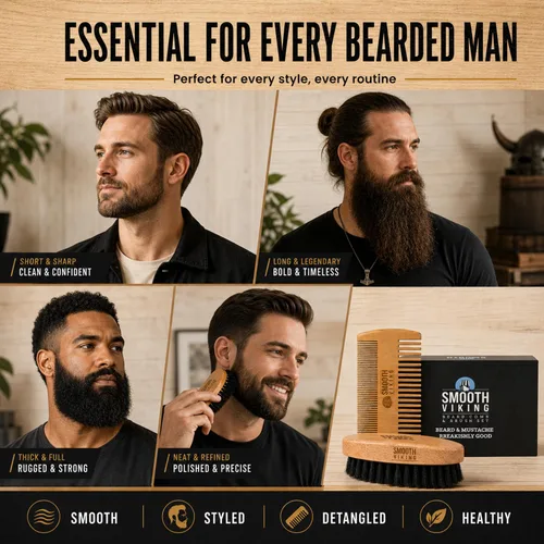 Miniatura 3 de Cepillo de barba para hombre - Con cerdas de jabalí para fácil mantenimiento - Cuidado facial, peine para cabello para el acondicionamiento, Beige