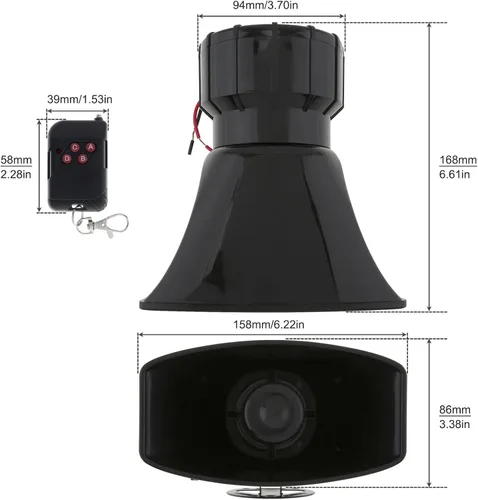 Miniatura 2 de Sirena de coche de 7 tonos con sonido fuerte, bocina de vehículo, ambulancia, sirena, sonido de tráfico con mando a distancia negro, 12 V, 100 W