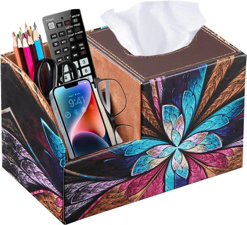 Miniatura 9 de Funda cuadrada de cuero PU para caja de pañuelos – Soporte multifuncional para caja de pañuelos, cubierta de caja de pañuelos con almacenamiento
