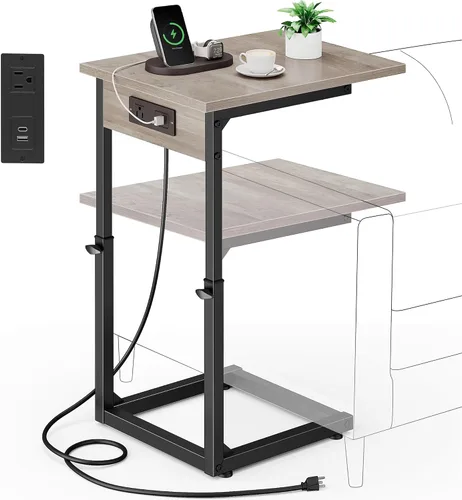 Miniatura 16 de Vagusicc Mesa auxiliar en forma de C para sofá, mesa C de 33 pulgadas de alto, mesa auxiliar de altura ajustable, mesas auxiliares de sofá con marco