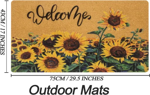 Miniatura 3 de IZUS Felpudo de bienvenida floral con diseño de girasoles de primavera de verano con flores de sol, antideslizantes, para puerta delantera, porche
