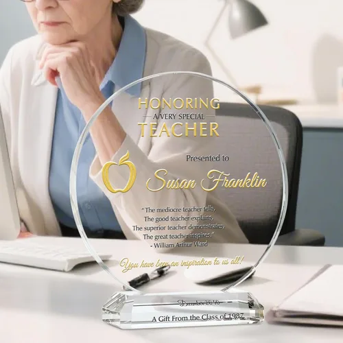 Miniatura 2 de Placa de cristal personalizada de agradecimiento para profesores, grabada a medida con el nombre del profesor y del dador de regalos, regalo único