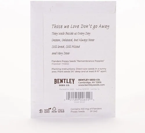 Miniatura 3 de Bentley Seed Co. Recuerdos de funeral conmemorativos de la vida del cardenal para los invitados Paquetes de semillas de amapola de Flandes