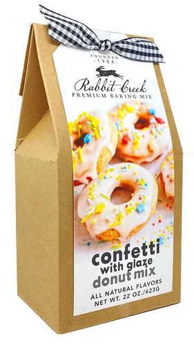 Mezcla para hornear donas de confeti Rabbit Creek – Con glaseado incluido – Donas horneadas, no fritas – Mezcla para hornear donas