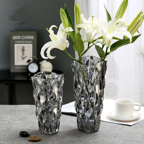 Miniatura 3 de CEMABT Floreros de vidrio irrompibles de 9.5 pulgadas y 3.4 libras para flores, jarrón grueso Morden para mesas de centros de mesa, coloridos, Gris