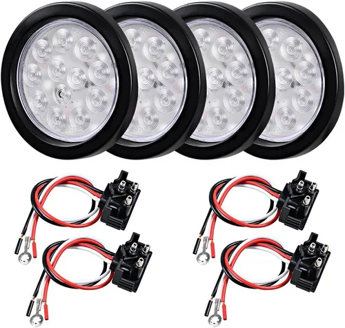 Miniatura 10 de Kit de tapones de cableado con cubierta de hule para luz trasera LED redonda de 4", 12 ledes, para RV, camioneta Luz roja - Lente transparente