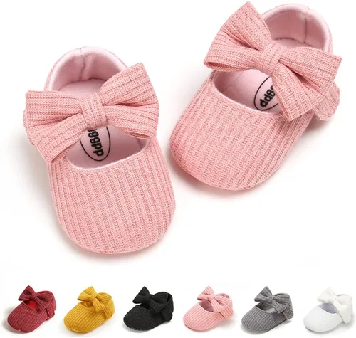 Zapatos planos Mary Jane para bebés y niñas con moño, flores, suaves, recién nacidos, primeros pasos, zapatos de cuna, zapatos de vestir para bodas,
