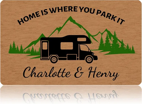 Miniatura 11 de Tapete de bienvenida personalizado para cámper, tapete de campamento personalizado con nombre de la familia, accesorios para cámper