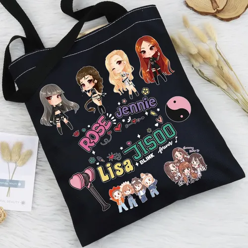 Miniatura 6 de BWWKTOP K-Pop Girl Group Tote Bag Cantante Fans Regalos Música Miembros de Grupo de Lona Bolsa de Hombro Singer Tour Mercancía