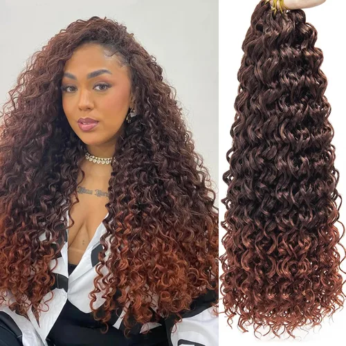 Miniatura 21 de 8 Paquetes de Cabello Rizado con Ganchillo GoGo, Cabello Rizado con Ganchillo para Mujeres Negras, Trenzado de Onda Profunda, Cabello Sintético