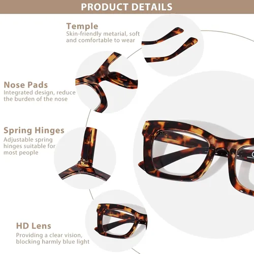 Miniatura 2 de Oversized Square Reading Glasses for Women Spring Hinge Blue light Blocking Computer Readers for Women