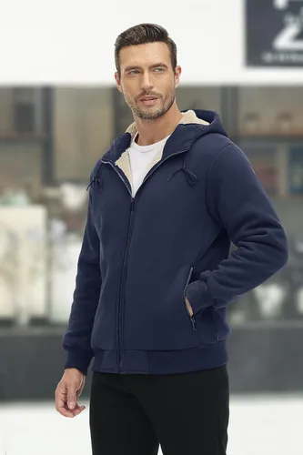 Miniatura 6 de MAGCOMSEN Chaqueta de forro polar con capucha para hombre, con cremallera completa, cálida, mullida, resistente al viento, abrigos de invierno