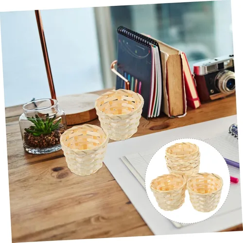 Miniatura 8 de IMIKEYA Cestas tejidas de bambú hechas a mano Mini cestas de frutas de almacenamiento para pan decorativo de cocina
