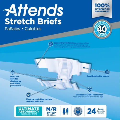 Miniatura 3 de Attends - Pañales desechables para incontinencia de adultos con diseño Stretch, talla Mediana/Regular, para cinturas de 31-52 pulgadas con cierre