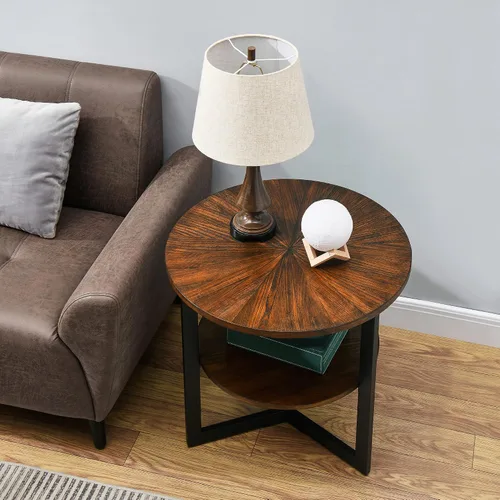 Miniatura 9 de Mesa auxiliar redonda con estante de almacenamiento, mesa central circular de 33.5 pulgadas con patas de metal negro, mesa de cóctel industrial de 2