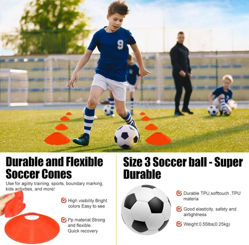 Miniatura 5 de Portería de fútbol, juego de porterías de fútbol para niños para patio trasero, paquete de 2 redes de fútbol portátiles desplegables con pelota