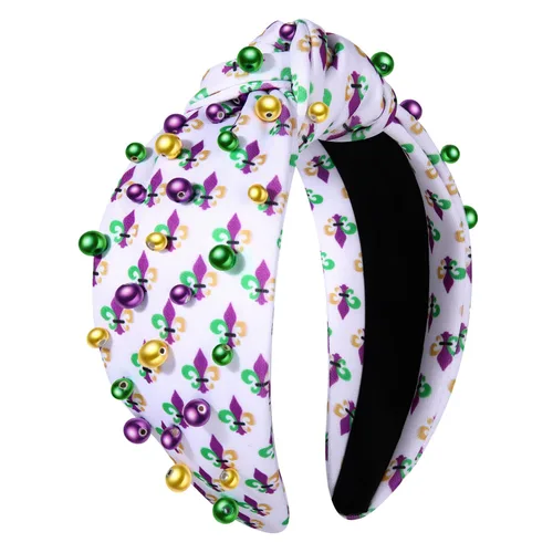 Miniatura 10 de PHALIN Diadema de Mardi Gras para mujer, accesorios de carnaval de Mardi Gras, corona de flor de lis, diadema con diamantes de imitación y perlas