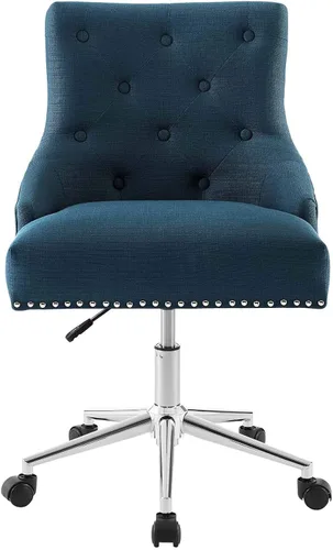 Miniatura 5 de Modway Regent - Silla de oficina giratoria de tela tapizada con botones capitoné y ribete de cabeza de clavo en color azul