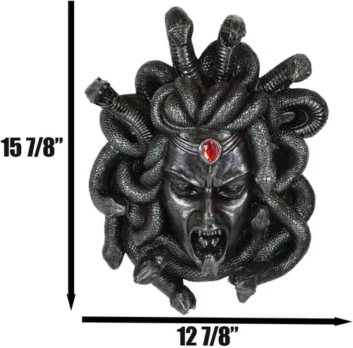 Miniatura 3 de Ebros Mitología griega Gorgona Diosa Medusa Cabeza con pelo de serpientes y frasco rojo de gema de sangre Decoración de pared Estatua de 16 pulgadas