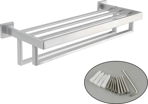 Miniatura 9 de Alise Toallero con toallero doble, toalleros de 24 pulgadas para baño, moderno toallero para pared de baño, estante de toalla de acero inoxidable