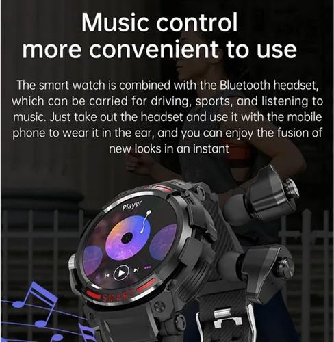 Miniatura 5 de Tuanzi GT100 2 en 1 Smartwatch con auriculares TWS 1.43 pulgadas 128MB Ronda impermeable Música MP3 Altavoz NFC Smart Watch Bluetooth Auriculares