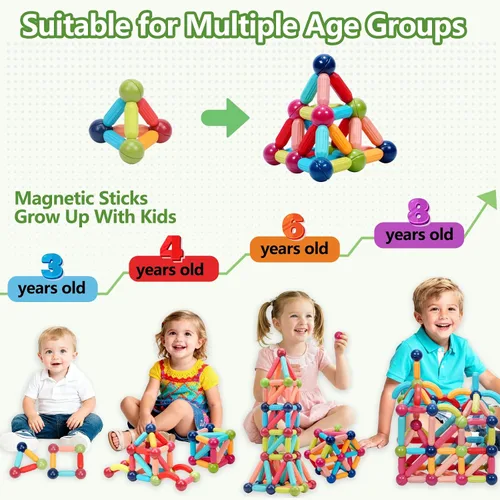 Miniatura 2 de COUOMOXA Bloques de construcción magnéticos para niños pequeños: juguetes educativos STEM para niños de 3, 4 y 5 años, juego Montessori de palo