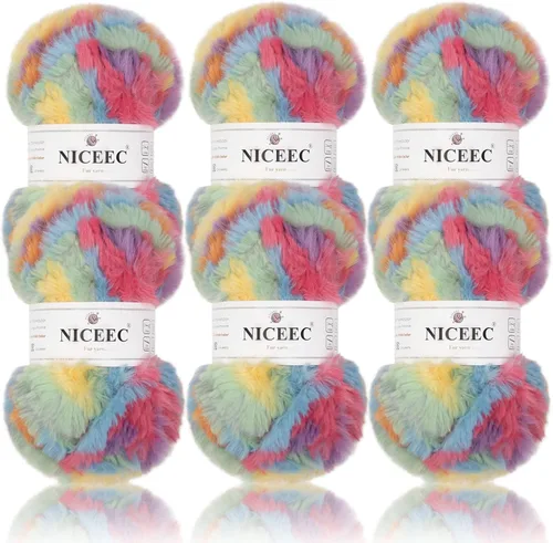 Miniatura 14 de NICEEC Hilo de Pelo Sintético Super Suave, Grueso y Esponjoso, Hilo de Pestañas para Crochet y Tejido (Longitud Total 192m/9.1kg) - Otoño/300g