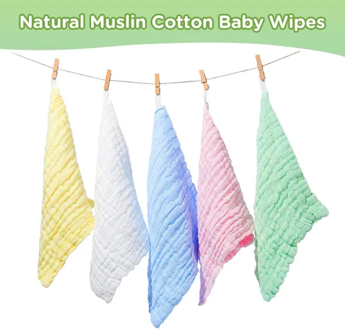Miniatura 4 de Breling 20 piezas de paño de muselina para bebé 12 x 12 pulgadas 100% algodón, paño de muselina suave y absorbente, paño para eructos, toallita