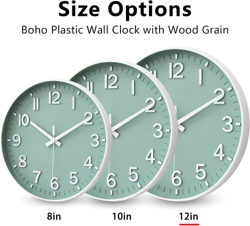 Miniatura 5 de HZDHCLH Reloj de pared con pilas, reloj de pared verde, reloj de pared de 12 pulgadas, silencioso, sin tictac, números 3D modernos para cocina