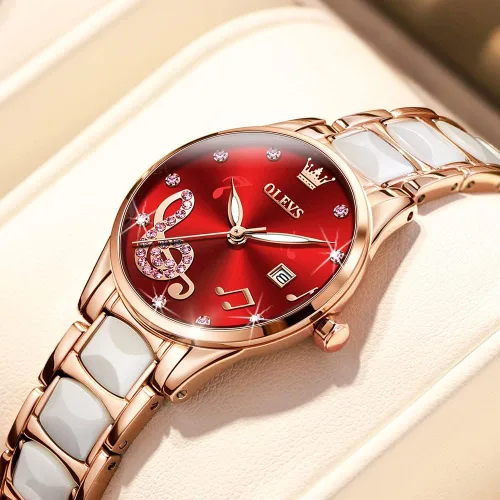 Miniatura 7 de OLEVS Reloj de pulsera para mujer, oro rosa, elegante, de cerámica, para mujer, de cuarzo, acero inoxidable, impermeable, luminoso
