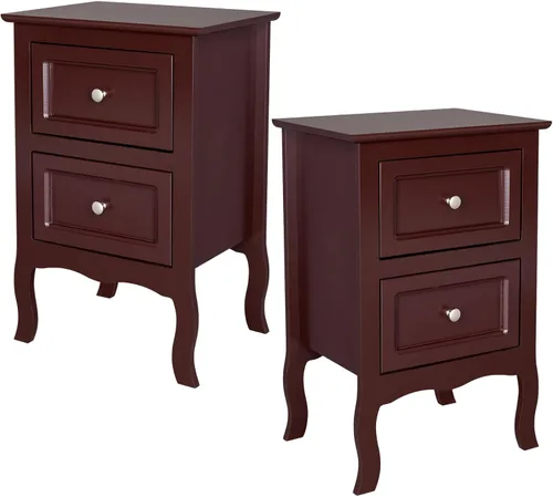 Karl home Juego de 2 mesitas de noche marrones para dormitorio, mesita de noche pequeña vintage con cajones, mesa auxiliar de estilo granja, mesas