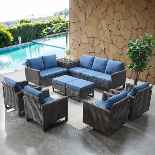 Miniatura 137 de HUMMUH Juego de 2 sillas giratorias para patio, mimbre de polietileno, para exteriores, bistró, porche, balcón, muebles con cojines Gris/gris