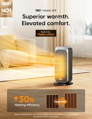 Miniatura 9 de Dreo Calentador de espacio silencioso, calentadores portátiles de 1500 W para uso en interiores con control remoto, oscilación de 70°, cerámica PTC