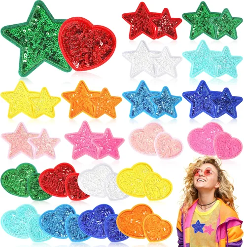 Parches bordados de lentejuelas para planchar para la ropa: KINGSOW 40 piezas Preppy Parche de estrella brillante con adhesivo para manualidades de