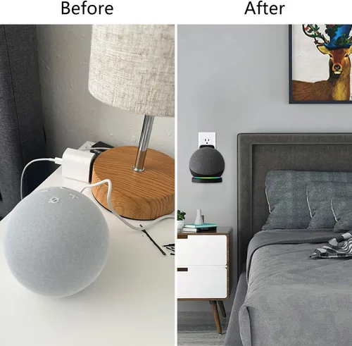 Miniatura 3 de BEWZI - Soporte de pared para Amazon Echo Dot 5ª generación (versión 2022) con almacenamiento de cables, fácil de instalar y ahorra espacio