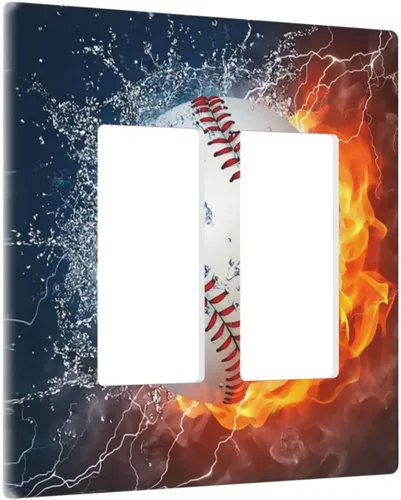 Miniatura 2 de Cubierta decorativa de interruptor de luz basculante doble de béisbol, placa de pared de 2 gang, cubierta de toma de corriente eléctrica, placa