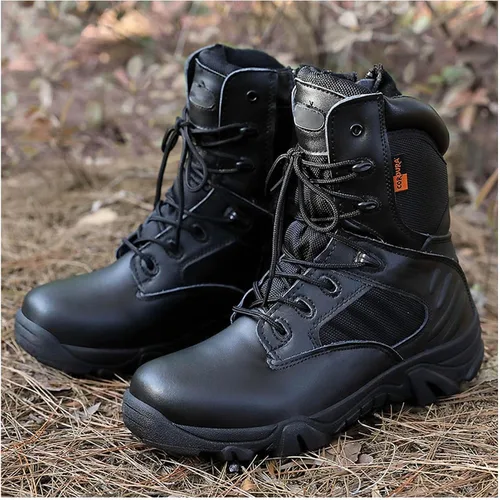 Miniatura 7 de Botas tácticas para hombre, botas de combate de 8 pulgadas, botas de trabajo para hombres, duraderas con cremallera lateral, botas militares