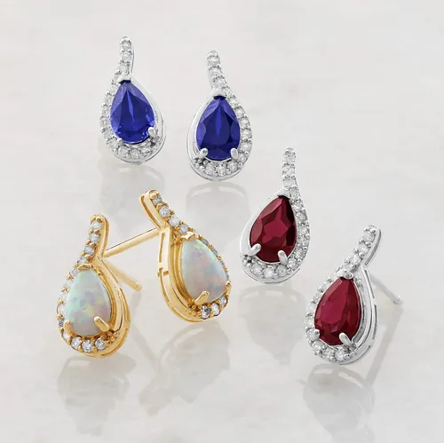 Miniatura 4 de 14k Yellow or White Gold Gemstone Pear Shape Drop Stud Earrings for Women with Teardrop Natural Diamonds and Push Backs 6mm x 4mm Birthstone by MAX