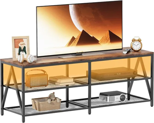 Miniatura 11 de Soporte de TV para televisores de hasta 65 pulgadas, mesa consola de TV industrial de 55 pulgadas de largo con estantes de almacenamiento de 3